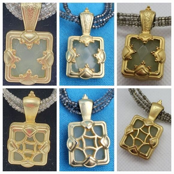 🔺️George Sage Beaded Three Strand Reversible Necklace w/Pendant - Picture 12 of 12